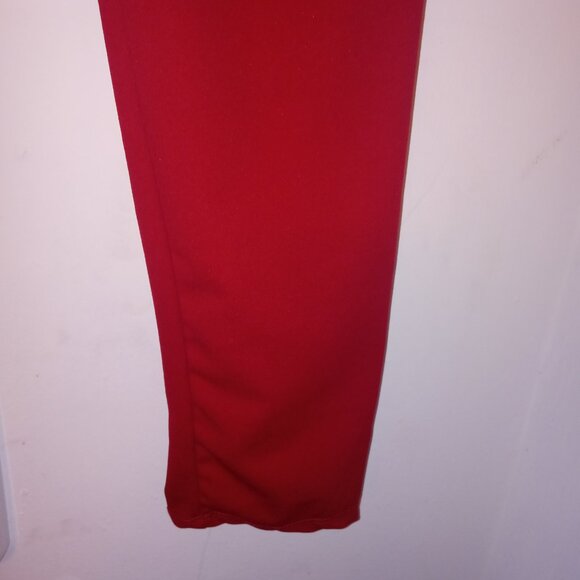 Red Stretch Crepe Womenโs Pantsuit โ Open Blazer & High-Waist Skinny Pants - Picture 7 of 8